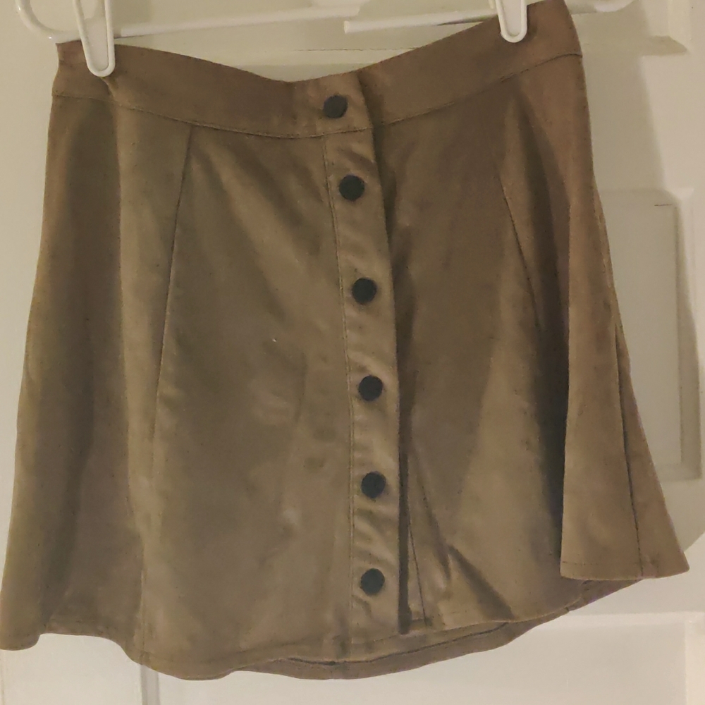 Suede button up A-line skirt